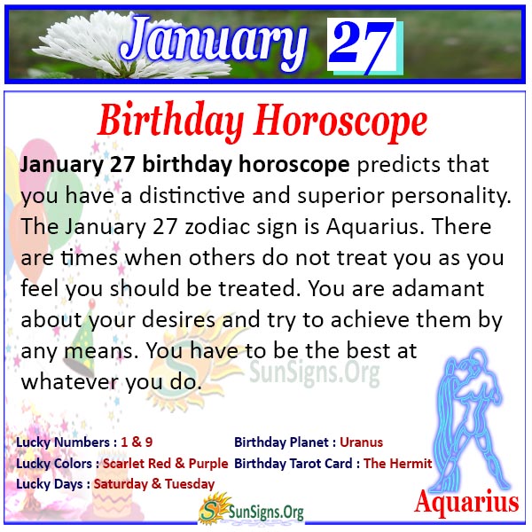  27 de enero Horóscopo Zodíaco Cumpleaños Personalidad