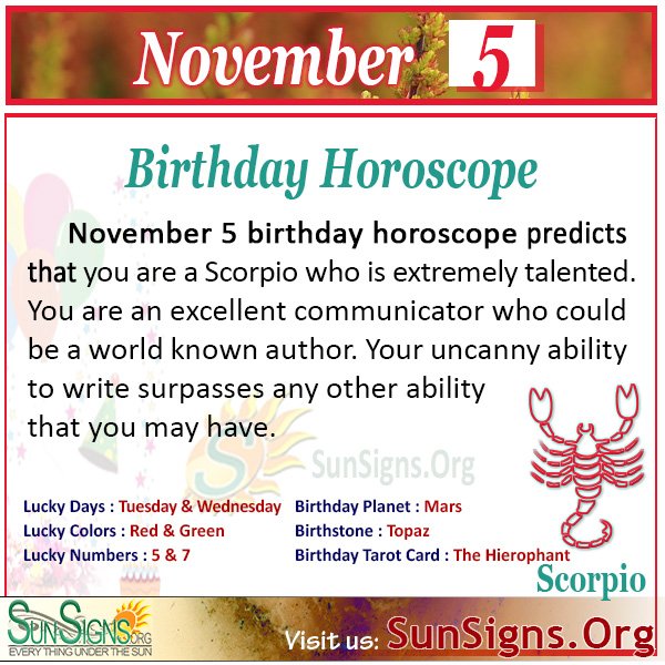  5 novembre Horoscope du zodiaque Anniversaire Personnalité